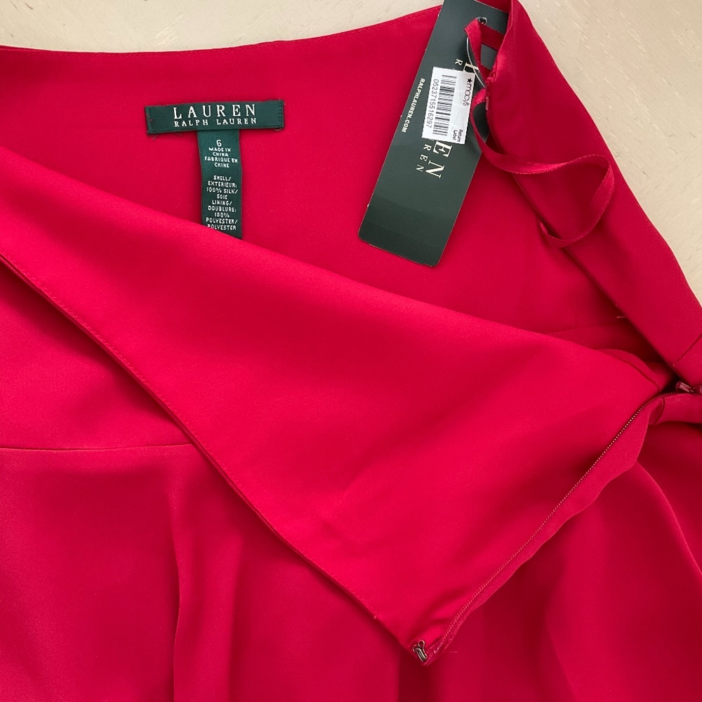 100% Silk Red Skirt Lauren Ralph Lauren Size 6 New - Picture 7 of 11